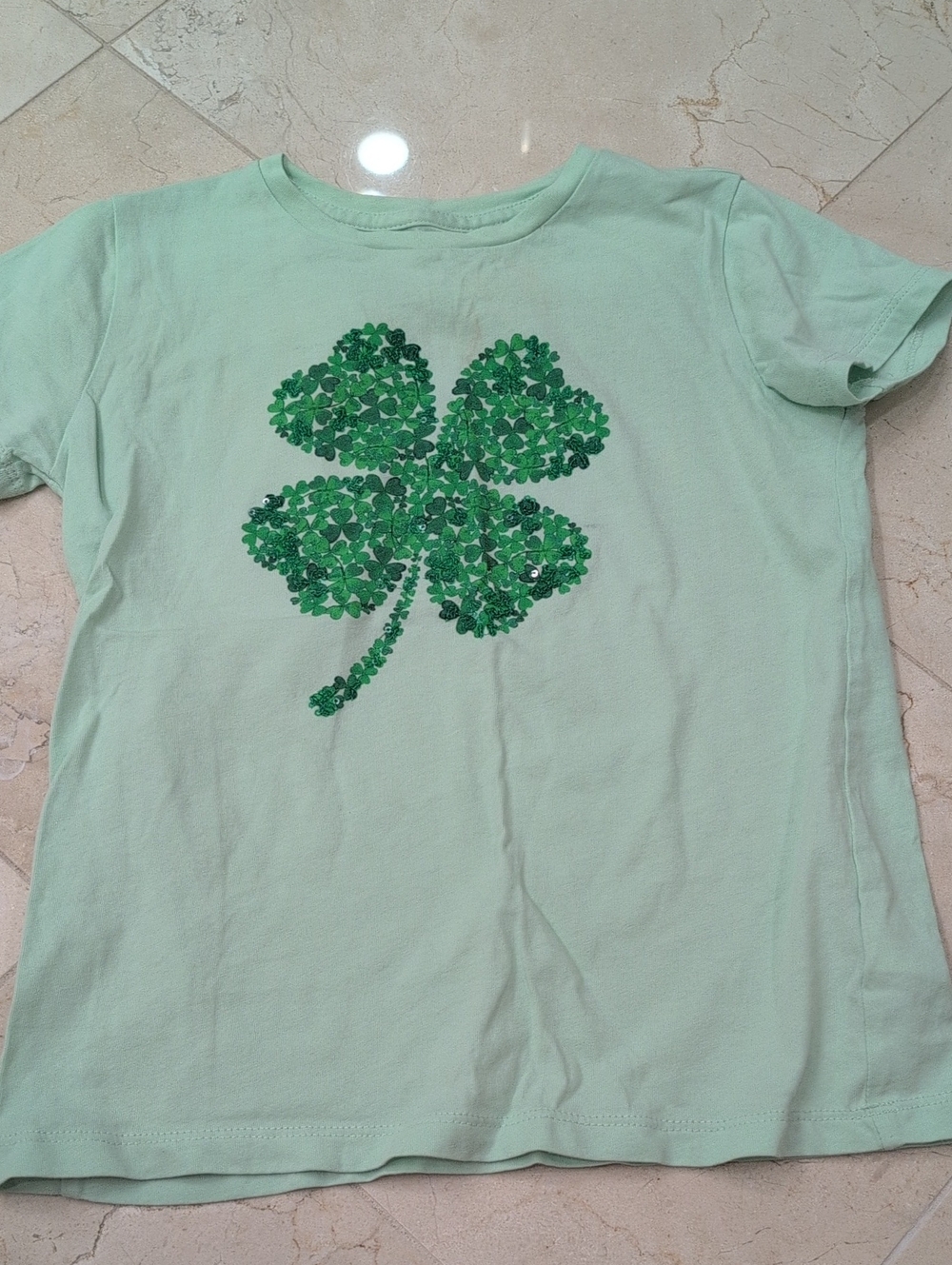Kids Crewcuts Mint Green Tee with Sequin Clover Size 6 St. Patrick's Day